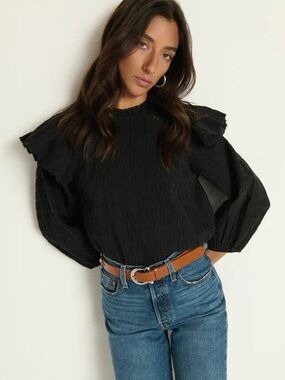 NEW Nation LTD Aria Ruffle Top In Jet Black Size S